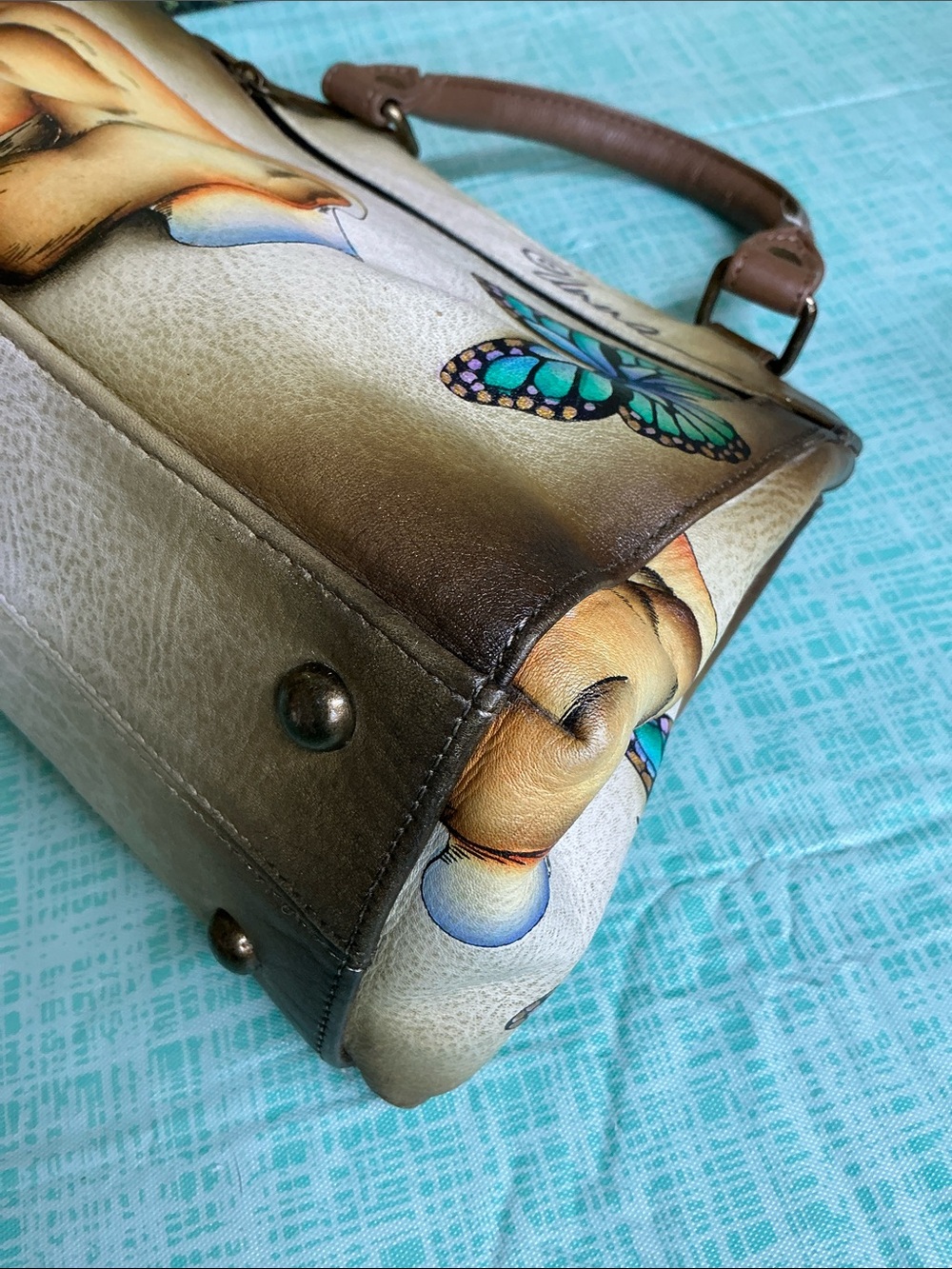 Anna Anuschka Hand-Painted Dog & Butterfly Shoulder Bag - Brown - Picture 9 of 11